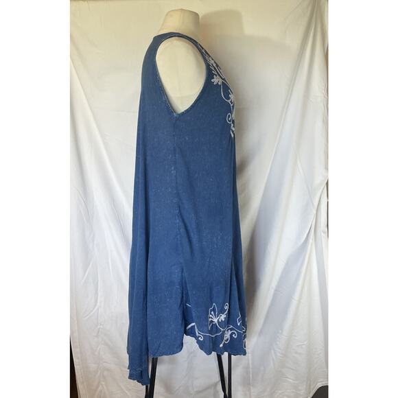 Boho Denim Full Hippie Chic Summer Beach White Embroidered Paisley Floral M/L - Picture 5 of 11